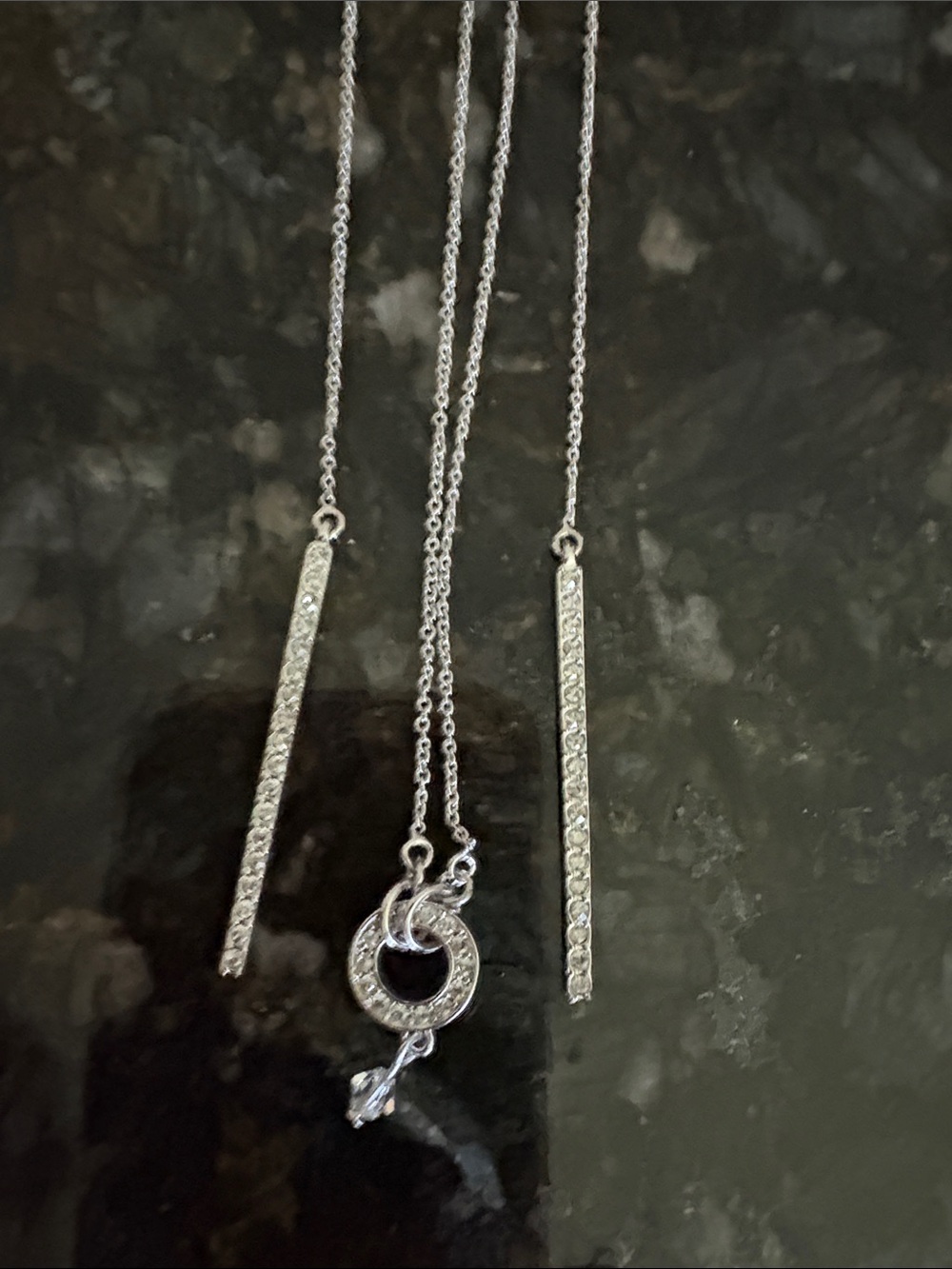 Silver Crystal Drop Threader Necklace Set